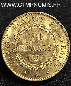 20 FRANCS OR GENIE III° REPUBLIQUE 1879 A PARIS