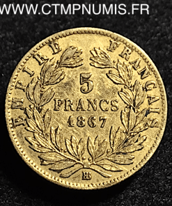 5 FRANCS OR NAPOLEON III 1867 BB STRASBOURG