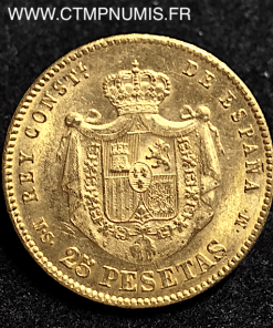 ESPAGNE 25 PESETAS OR ALPHONSE XII 1881 MSM SPL