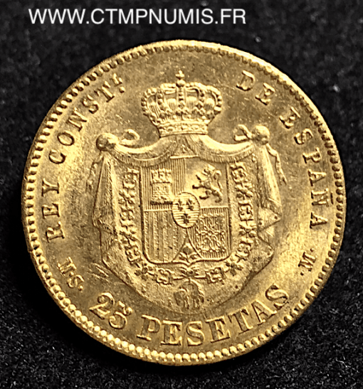 ESPAGNE 25 PESETAS OR ALPHONSE XII 1881 MSM SPL