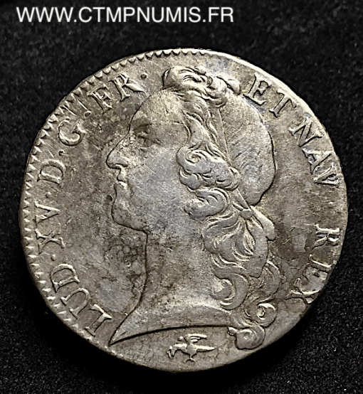 LOUIS XV ECU ARGENT AU BANDEAU 1755 D LYON TTB