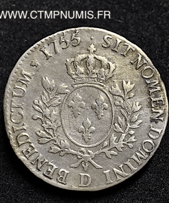 LOUIS XV ECU ARGENT AU BANDEAU 1755 D LYON TTB