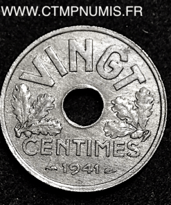 VINGT CENTIMES ZINC ETAT FRANCAIS 1941 TTB+