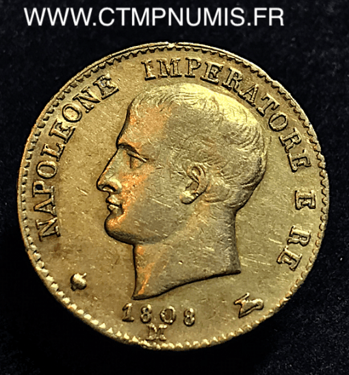 ITALIE 20 LIRE OR NAPOLEON I° 1808 M MILAN 1° TYPE