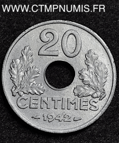  20 CENTIMES ZINC ETAT FRANCAIS 1942 SUP