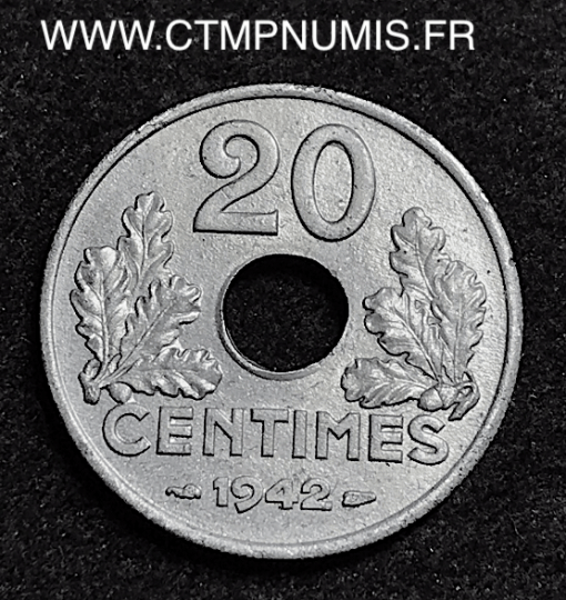 20 CENTIMES ZINC ETAT FRANCAIS 1942 SUP