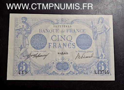 BILLET 5 FRANCS BLEU TYPE 1905 BALANCE 1916 SUP