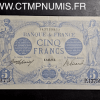 BILLET 5 FRANCS BLEU TYPE 1905 BALANCE 1916 SUP+