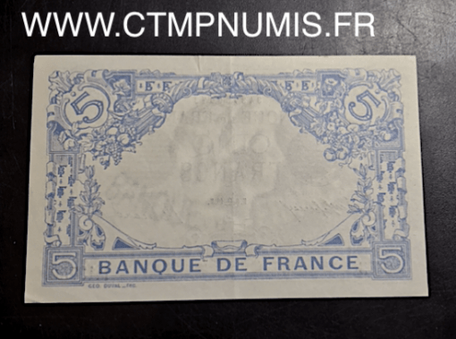 BILLET 5 FRANCS BLEU TYPE 1905 BALANCE 1916 SUP+