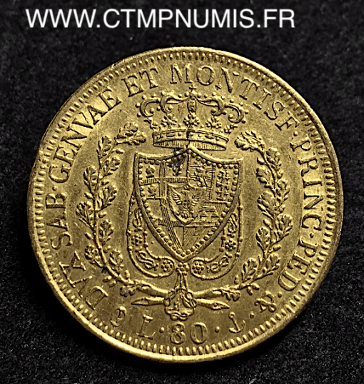 ITALIE  80 LIRE OR CHARLES FELIX 1827 GENES