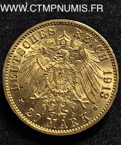 ALLEMAGNE BADEN 20 MARK OR FREDERIC II 1913 G