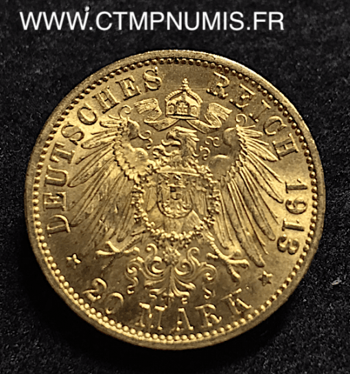 ALLEMAGNE BADEN 20 MARK OR FREDERIC II 1913 G