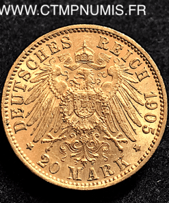 ALLEMAGNE SAXE 20 MARK OR 1905 E SUP