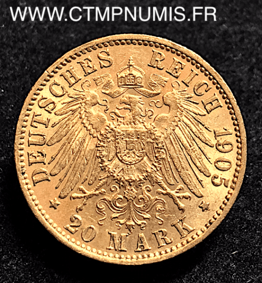 ALLEMAGNE SAXE 20 MARK OR 1905 E SUP