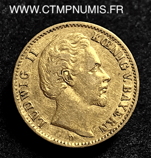 ALLEMAGNE BAVIERE 10 MARK OR LOUIS II 1873 D