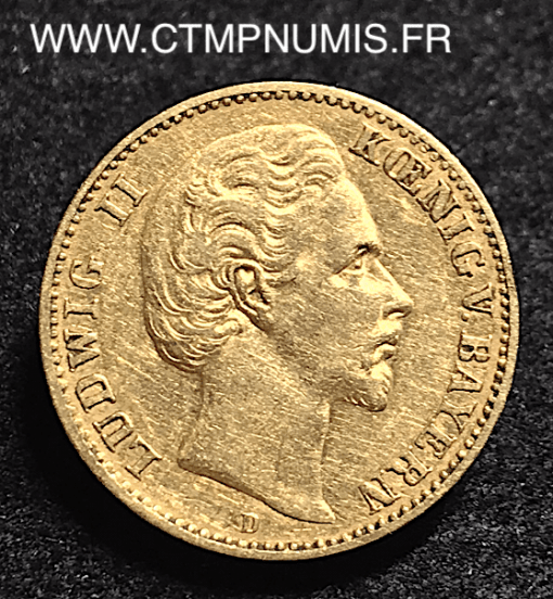 ALLEMAGNE BAVIERE 10 MARK OR LOUIS II 1881 D