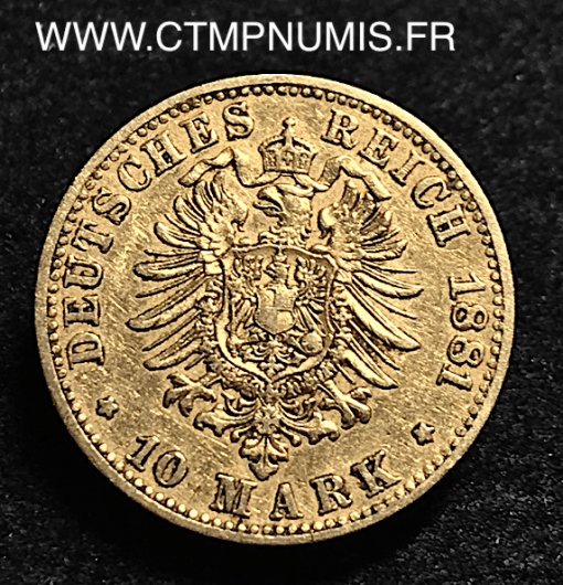 ALLEMAGNE BAVIERE 10 MARK OR LOUIS II 1881 D