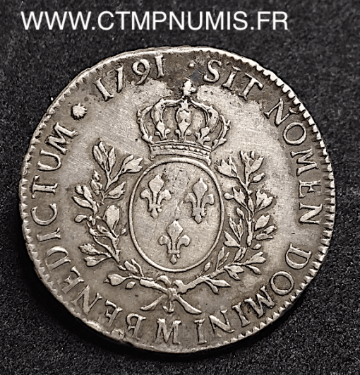 LOUIS XVI ECU BRANCHES D'OLIVIER 1791 M TOULOUSE