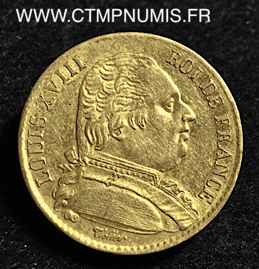 20 FRANCS OR LOUIS XVIII BUSTE HABILLE 1815 W LILLE