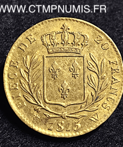 20 FRANCS OR LOUIS XVIII BUSTE HABILLE 1815 W LILLE