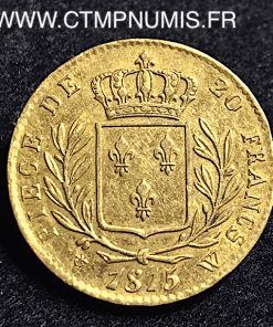 20 FRANCS OR LOUIS XVIII BUSTE HABILLE 1815 W LILLE 