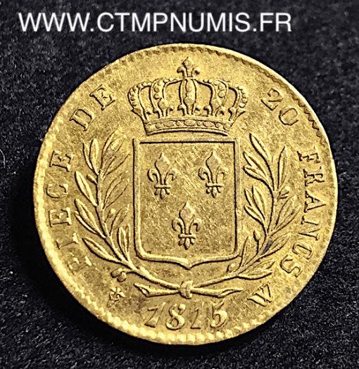 20 FRANCS OR LOUIS XVIII BUSTE HABILLE 1815 W LILLE