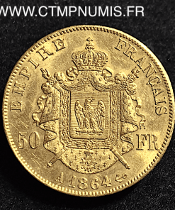 50 FRANCS OR NAPOLEON III TETE LAUREE 1864 A PARIS