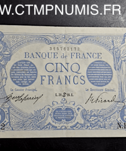 BILLET 5 FRANCS BLEU TYPE 1905 30 JUIN 1916 CANCER