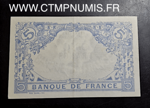 BILLET 5 FRANCS BLEU TYPE 1905 30 JUIN 1916 CANCER