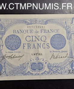 BILLET 5 FRANCS BLEU TYPE 1905 30 MARS 1916 BELIER