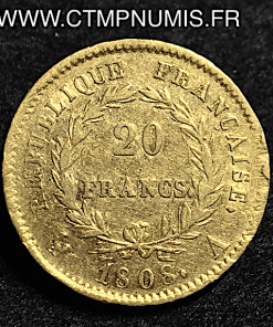 20 FRANCS OR NAPOLEON I° REPUBLIQUE 1808 A PARIS