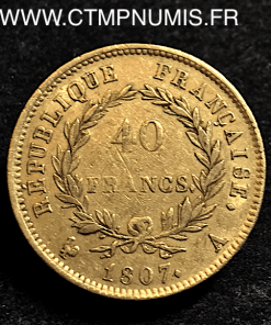 40 FRANCS OR NAPOLEON I° TETE NUE 1807 A PARIS