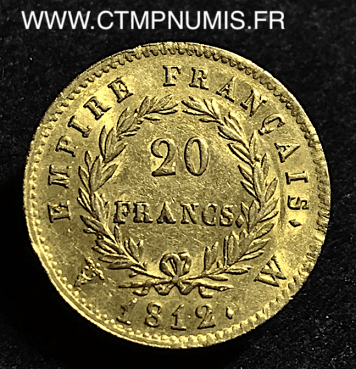 20 FRANCS OR NAPOLEON I° EMPIRE 1812 W LILLE SUP