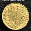 5 FRANCS OR NAPOLEON III TETE NUE 1860 A PARIS