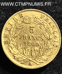 5 FRANCS OR NAPOLEON III TETE NUE 1860 A PARIS