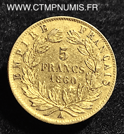 5 FRANCS OR NAPOLEON III TETE NUE 1860 A PARIS