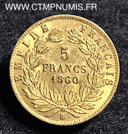 5 FRANCS OR NAPOLEON III 1860 BB STRASBOURG