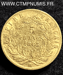 5 FRANCS OR NAPOLEON III  1863 BB STRASBOURG