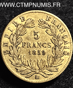 5 FRANCS OR NAPOLEON III 1859 BB STRASBOURG