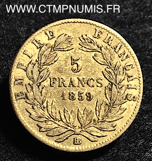 5 FRANCS OR NAPOLEON III 1859 BB STRASBOURG