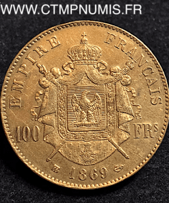 100 FRANCS OR NAPOLEON III  1869 BB STRASBOURG