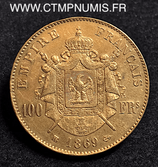 100 FRANCS OR NAPOLEON III  1869 BB STRASBOURG
