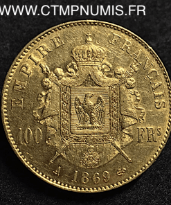 100 FRANCS OR NAPOLEON III TETE LAUREE 1869 PARIS