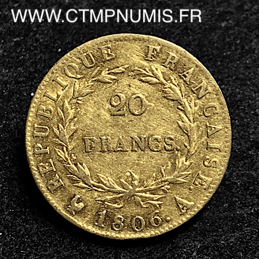 20 FRANCS OR NAPOLEON EMPEREUR  1806 A PARIS