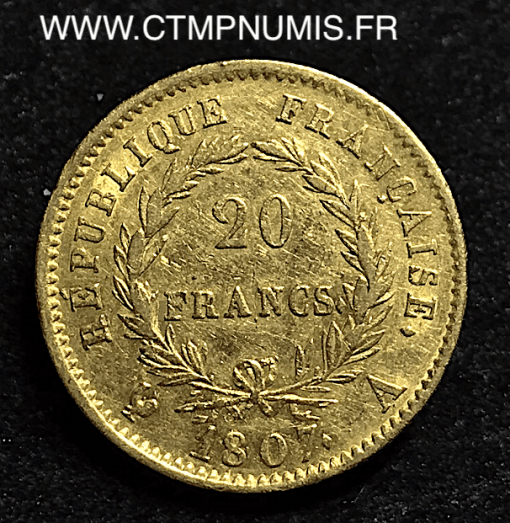 20 FRANCS OR NAPOLEON REPUBLIQUE 1807 A PARIS