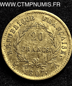 20 FRANCS OR NAPOLEON REPUBLIQUE 1807 A PARIS