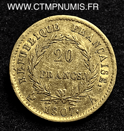 20 FRANCS OR NAPOLEON REPUBLIQUE 1807 A PARIS