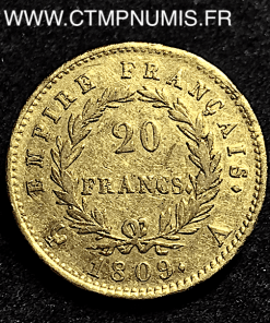 20 FRANCS OR NAPOLEON EMPEREUR EMPIRE 1809 A
