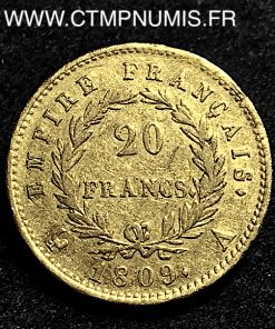 20 FRANCS OR NAPOLEON EMPEREUR  EMPIRE 1809 A