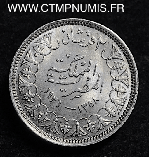 GYPTE 2 PIASTRES ARGENT FAROUK 1939 SPL